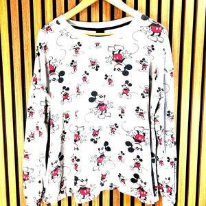Disney Mickey Mouse Long Sleeve Top Women’s Medium Gray Allover Print